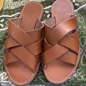 Madewell Brown Leather Slip on Sandals. Size 6. Very slight wear in heel. EC.